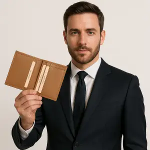Porte cartes Barrière RFID 6 cartes & poche billets Cuir Crème