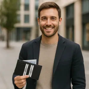 Porte cartes Barrière RFID 6 cartes & poche billets Cuir Noir