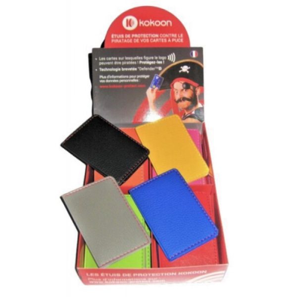 Présentoir de 16 Protège CB Barrière RFID en simili cuir 2 cartes