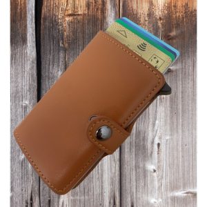 Portefeuille Barrière RFID Metal & Cuir PU Marron