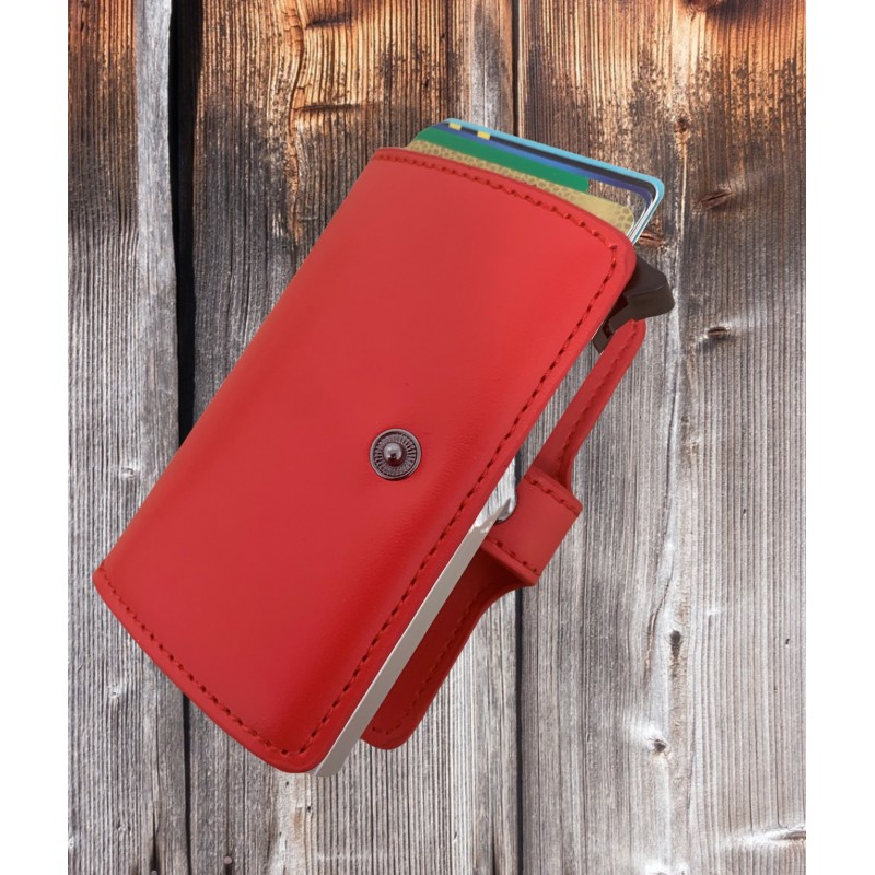Portefeuille Barrière RFID Metal & Cuir PU Rouge Portefeuille Barrière RFID Metal & Cuir PU Rouge