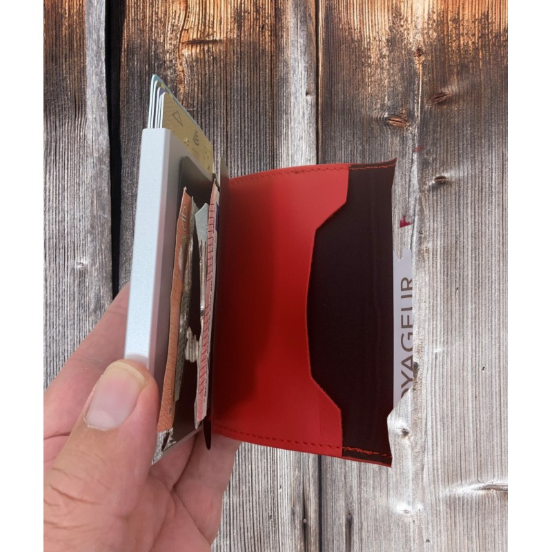 Portefeuille Barrière RFID Metal & Cuir PU Rouge Portefeuille Barrière RFID Metal & Cuir PU Rouge