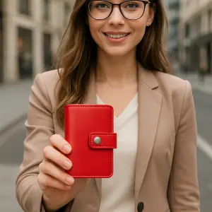 Portefeuille Barrière RFID Metal & Cuir PU Rouge