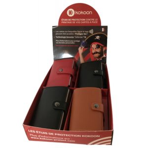 Présentoir de 8 portefeuilles Barrière RFID en cuir PU & métal
