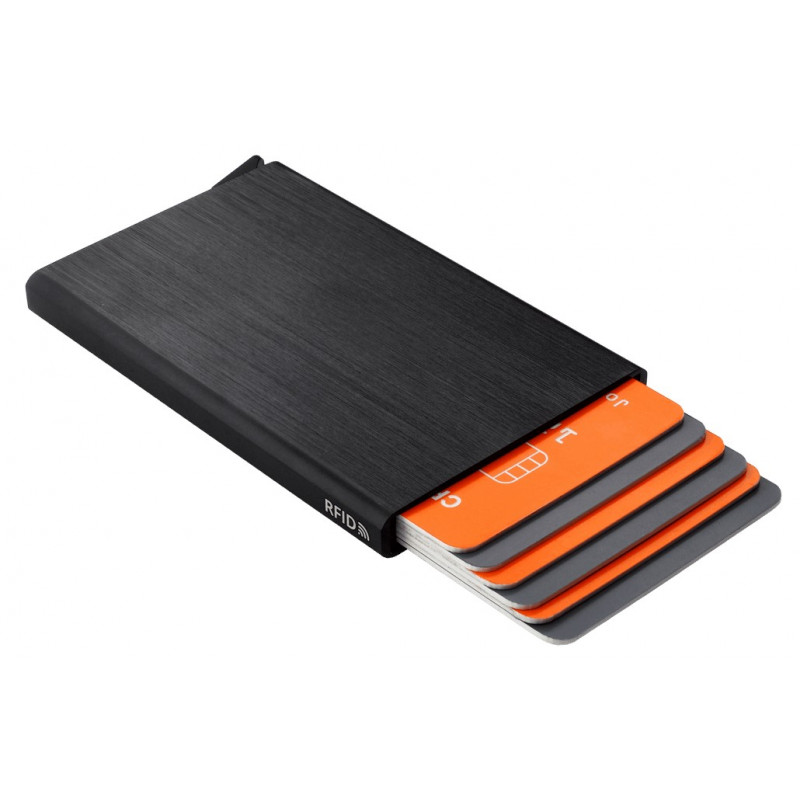 Porte cartes Barrière RFID Aluminium brossé noir Porte cartes Barrière RFID Aluminium brossé noir