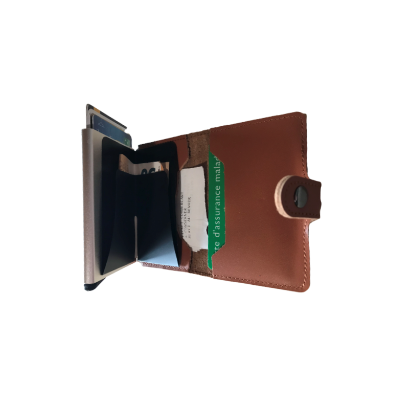 Portefeuille Barrière RFID Metal & Cuir Marron Portefeuille Barrière RFID Metal & Cuir Marron