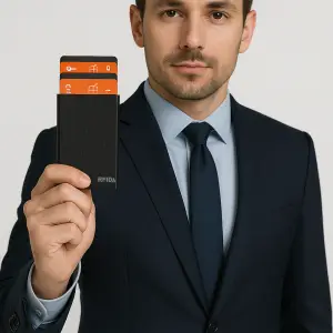 Porte cartes Barrière RFID Aluminium brossé noir