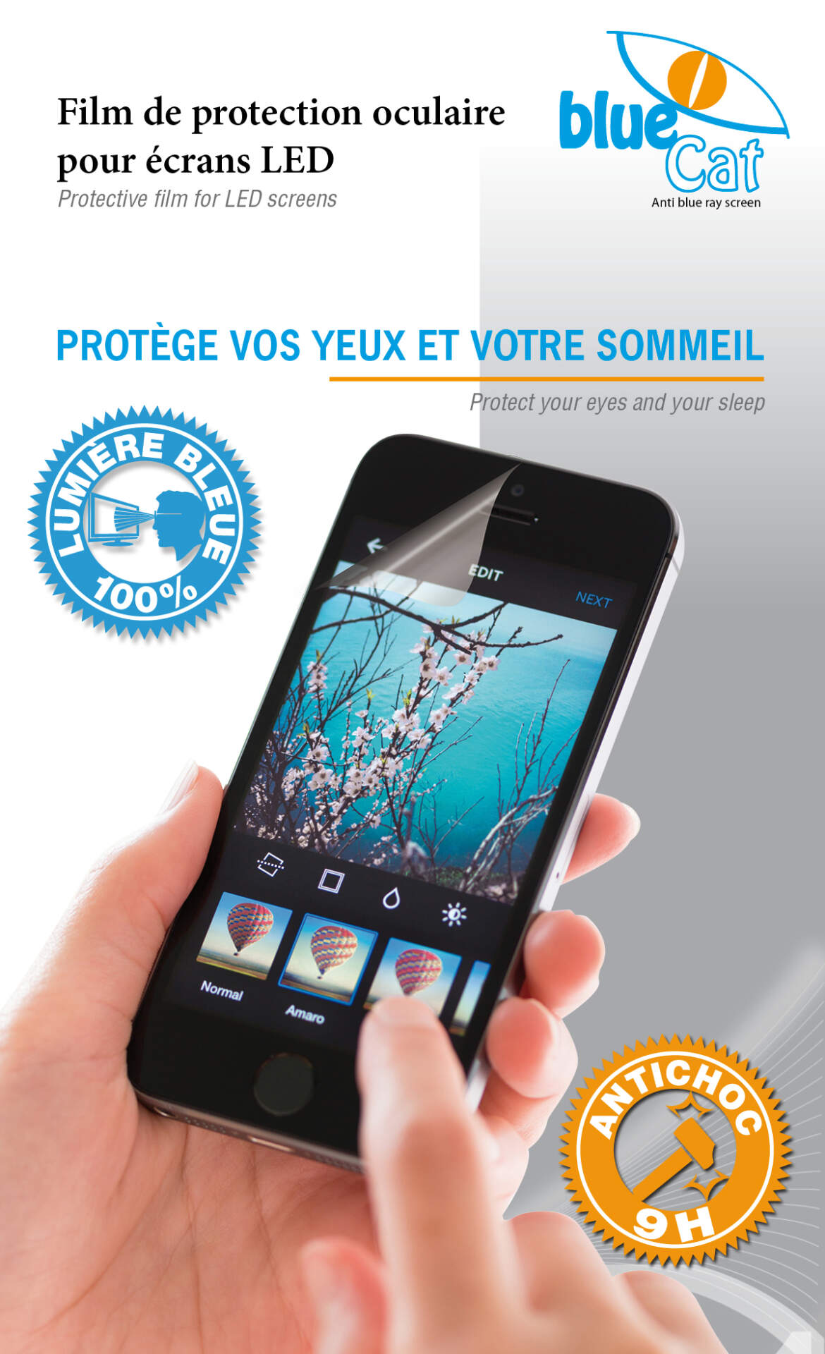 Filtre anti chocs & anti lumière bleue 100%
