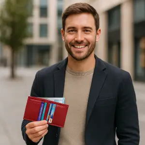 Porte cartes Barrière RFID 6 cartes & poche billets Cuir Rouge
