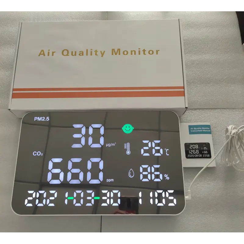 Analyseur de qualité de l’air mural Détection Infrarouge (NDIR) Horloge / Date / Fonction Wifi Analyseur de qualité de l'air mural Détection Infrarouge (NDIR) Horloge / Date / Fonction Wifi
