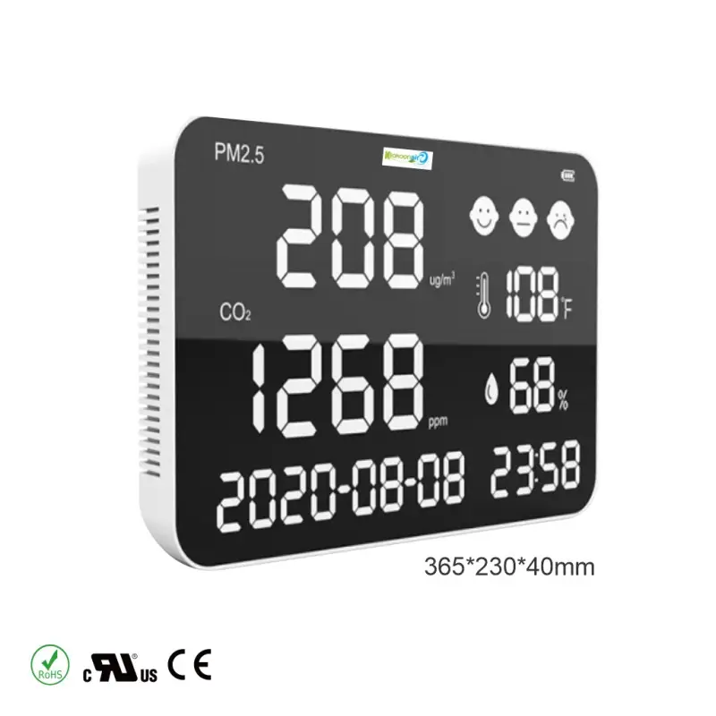 Analyseur de qualité de l’air mural Détection Infrarouge (NDIR) Horloge / Date / Fonction Wifi Analyseur de qualité de l'air mural Détection Infrarouge (NDIR) Horloge / Date / Fonction Wifi
