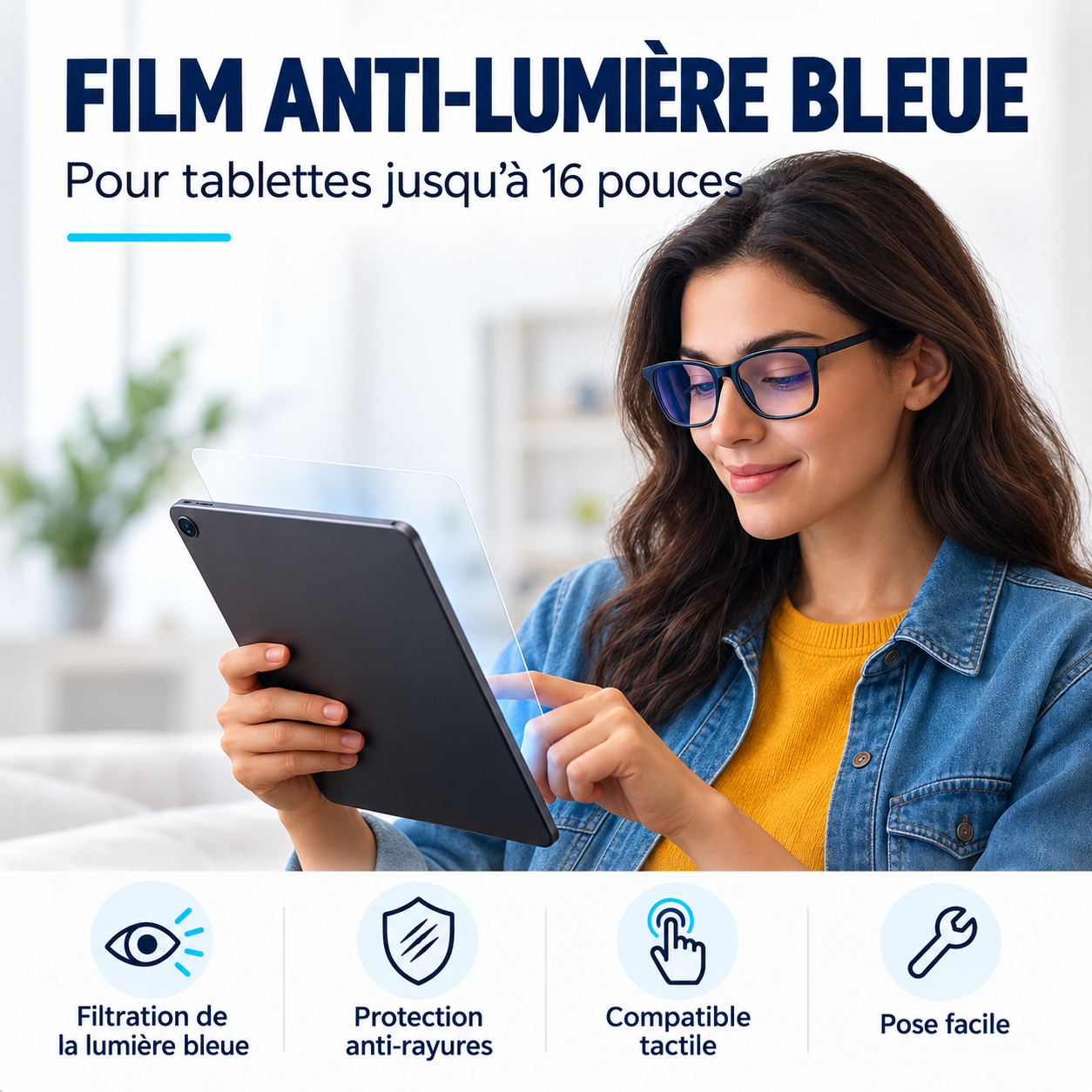 Film anti-lumière bleue pour tablette