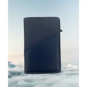 Portefeuille Barrière RFID Métal & Cuir PU PATCHWORK BLEU MARINE