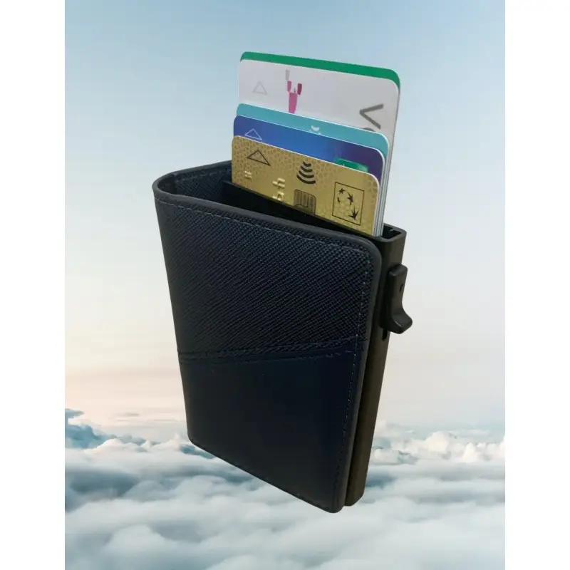 Portefeuille Barrière RFID Métal & Cuir PU PATCHWORK BLEU MARINE Portefeuille Barrière RFID Métal & Cuir PU PATCHWORK BLEU MARINE