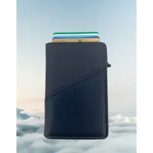 Portefeuille Barrière RFID Métal & Cuir PU PATCHWORK BLEU MARINE