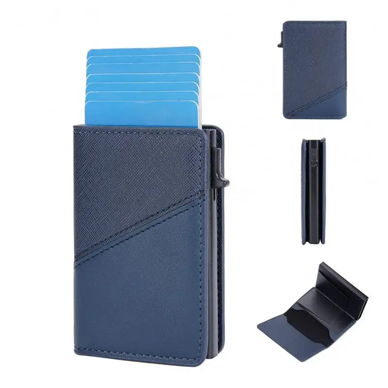 Portefeuille Barrière RFID Métal & Cuir PU PATCHWORK BLEU MARINE Portefeuille Barrière RFID Métal & Cuir PU PATCHWORK BLEU MARINE