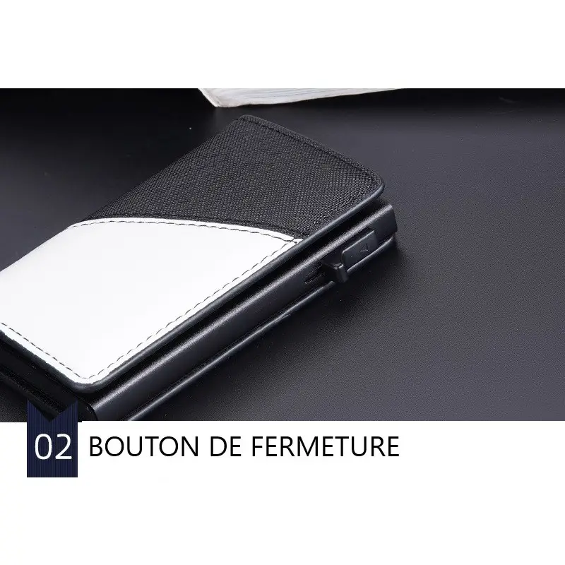 Portefeuille Barrière RFID Métal & Cuir PU PATCHWORK BLEU MARINE Portefeuille Barrière RFID Métal & Cuir PU PATCHWORK BLEU MARINE