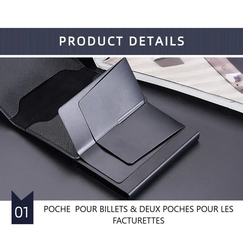 Portefeuille Barrière RFID Métal & Cuir PU PATCHWORK BLEU MARINE Portefeuille Barrière RFID Métal & Cuir PU PATCHWORK BLEU MARINE