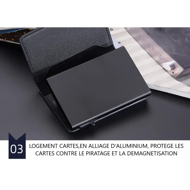 Portefeuille Barrière RFID Métal & Cuir PU PATCHWORK BLEU MARINE Portefeuille Barrière RFID Métal & Cuir PU PATCHWORK BLEU MARINE