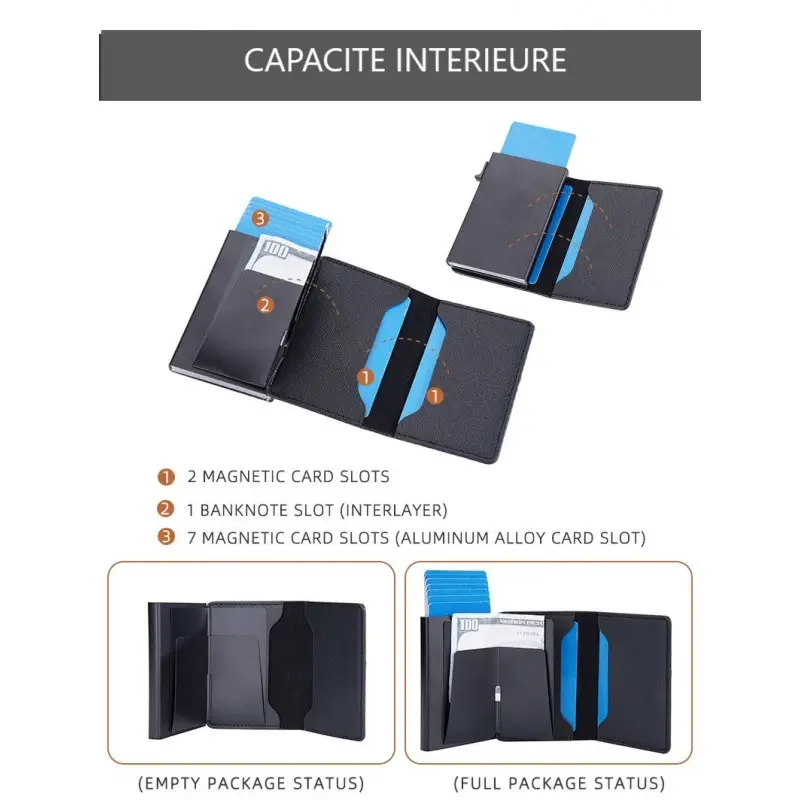 Portefeuille Barrière RFID Métal & Cuir PU PATCHWORK BLEU MARINE Portefeuille Barrière RFID Métal & Cuir PU PATCHWORK BLEU MARINE