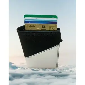 Portefeuille Barrière RFID Métal & Cuir PU PATCHWORK NOIR ET BLANC