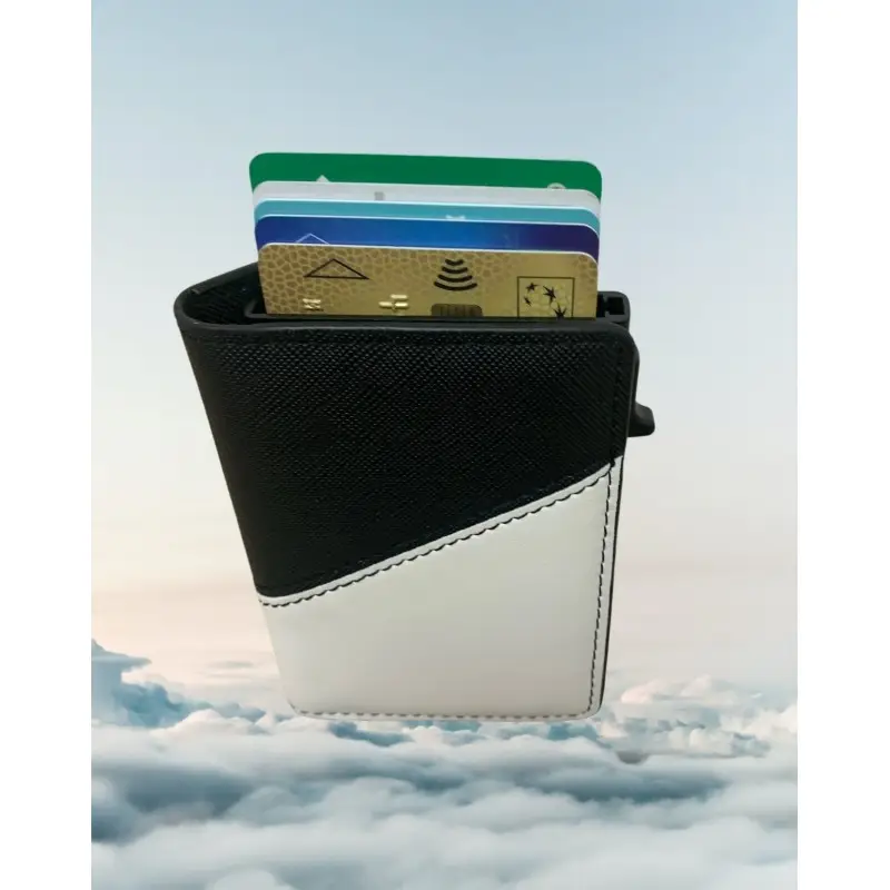 Portefeuille Barrière RFID Métal & Cuir PU PATCHWORK NOIR ET BLANC Portefeuille Barrière RFID Métal & Cuir PU PATCHWORK NOIR ET BLANC