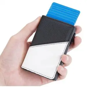 Portefeuille Barrière RFID Métal & Cuir PU PATCHWORK NOIR ET BLANC