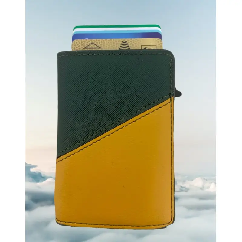 Portefeuille Barrière RFID Métal & Cuir PU PATCHWORK VERT ET JAUNE Portefeuille Barrière RFID Métal & Cuir PU PATCHWORK VERT ET JAUNE