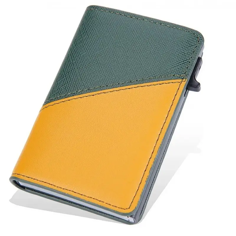 Portefeuille Barrière RFID Métal & Cuir PU PATCHWORK VERT ET JAUNE Portefeuille Barrière RFID Métal & Cuir PU PATCHWORK VERT ET JAUNE