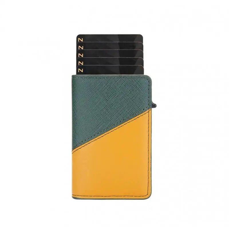 Portefeuille Barrière RFID Métal & Cuir PU PATCHWORK VERT ET JAUNE Portefeuille Barrière RFID Métal & Cuir PU PATCHWORK VERT ET JAUNE