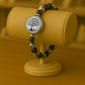 BRACELET FEMME ANTI ONDES , JASPE KAMBABA ET DALMATIEN