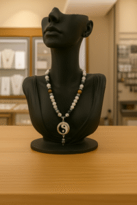 COLLIER ANTI-ONDES « HOWLITE, JASPE KAMBABA + ŒIL DE TIGRE »