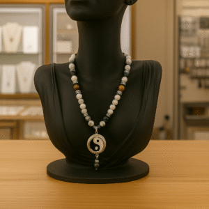 COLLIER ANTI-ONDES « HOWLITE, JASPE KAMBABA + ŒIL DE TIGRE »