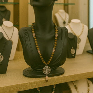 COLLIER ANTI-ONDES « RHODONITE+ OEIL DE TIGRE»