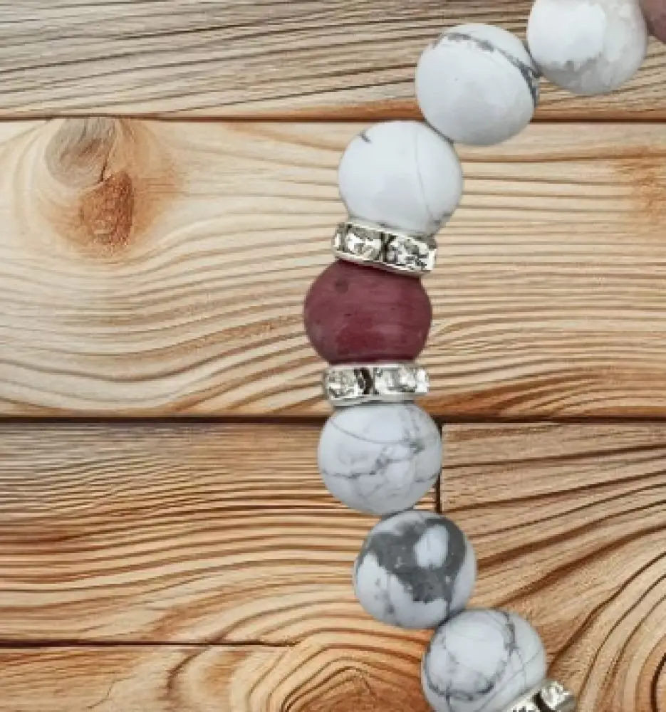 Bracelet Perles Howlite Et Croix Hématite - Fait Main - Taille Sur Mesure - Homme/Femme/Enfant