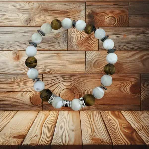 Bracelet oeil de tigre et pierre de lave homme