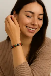 BRACELET CORNALINE RUBANEE, JADE NEPHRITE, LAPIS LAZULI AVEC BOUDDHA SCULPTE