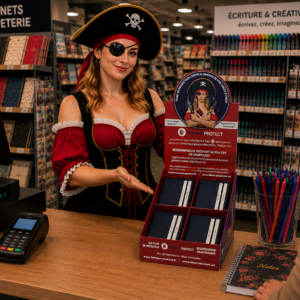 Présentoir de 8 Protège CB Barrière RFID en cuir 4 cartes bleu nuit
