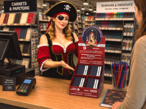 Présentoir de 8 Protège CB Barrière RFID en cuir 4 cartes bleu nuit