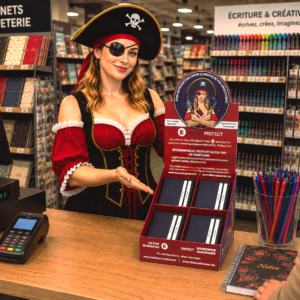 Présentoir de 8 Protège CB Barrière RFID en cuir 4 cartes bleu nuit