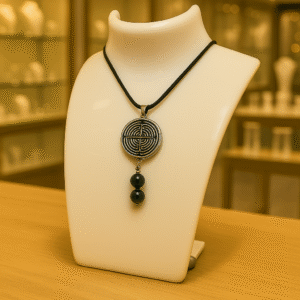 Collier Anti Ondes Mixte avec pendentif métal avec deux pierres Jaspe Kambaba