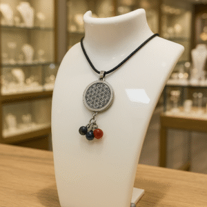 Collier Anti Ondes avec pendentif métal et pierre Cornaline, Œil de Tigre bleu et Hématite