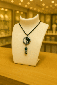 Collier Anti Ondes avec pendentif métal et pierres Jaspe Kambaba et Dalmatien