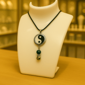 Collier Anti Ondes avec pendentif métal et pierres Jaspe Kambaba et Dalmatien