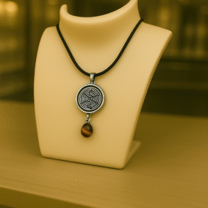 Collier Anti Ondes Mixte avec pendentif métal et pierre Œil de Tigre
