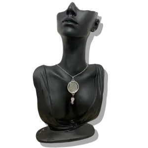 Collier Anti Ondes avec pendentif métal et pierres Améthyste et Quartz rose