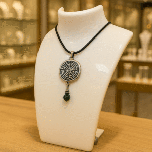 Collier Anti Ondes Mixte avec pendentif métal et pierre Jaspe Kambaba