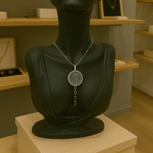 Collier Anti Ondes Mixte avec pendentif métal et pierre de Lave et Hématite