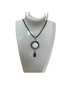 Collier Anti Ondes Mixte avec pendentif métal et pierre Œil de Tigre