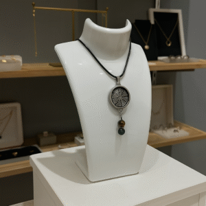 Collier Anti Ondes Mixte avec pendentif métal et pierre Œil de Tigre et Jaspe Kambaba